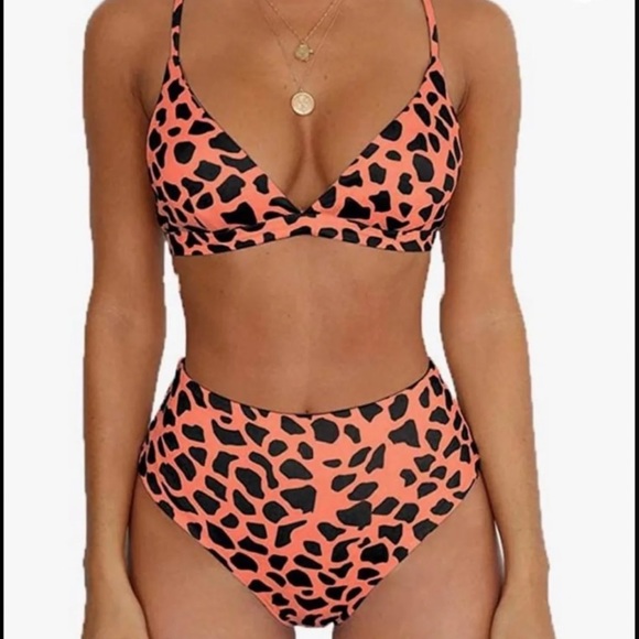 Coral cheetah bikini set - Picture 2 of 8
